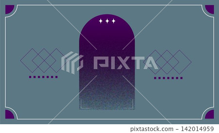 A chic retro decorative frame with a blue-gray background and a dark purple arch. 142014959