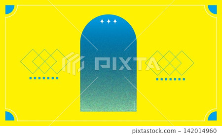 A colorful retro decorative frame with a vibrant yellow background and blue arch. A colorful retro decorative frame with a vibrant yellow background and blue arch. 142014960