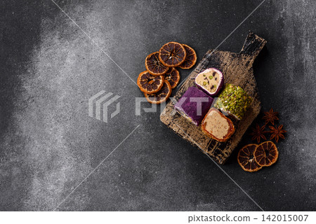 Turkish delight or lokum is a traditional Eastern sweet made with nuts. Turkish delight, lokum Turkish delight or lokum is a traditional Eastern sweet made with nuts. Turkish delight, lokum 142015007