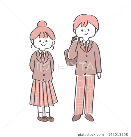 可愛休閒的高中男女生插畫 | 粉紅色與棕色配色 可愛休閒的高中男女生插畫 | 粉紅色與棕色配色 142015398