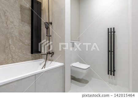 Modern Bathroom and Restroom Combined Interior View Modern Bathroom and Restroom Combined Interior View 142015464