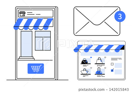 E-commerce, online retailing, digital marketing, customer engagement, email alerts, webshops. Mobile storefront, email notification with three messages and digital product catalog. E-commerce E-commerce, online retailing, digital marketing, customer engagement, email alerts, webshops. Mobile storefront, email notification with three messages and digital product catalog. E-commerce 142015843