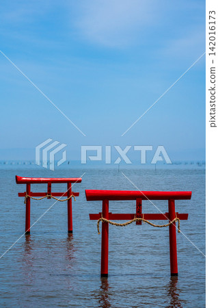 Ogyo Shrine's underwater torii gate at high tide [Tara-cho, Fujitsu-gun, Saga Prefecture] 142016173