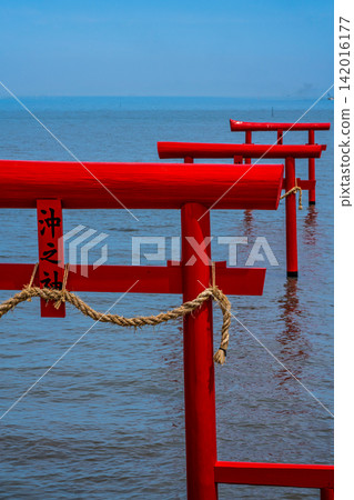 Ogyo Shrine's underwater torii gate at high tide [Tara-cho, Fujitsu-gun, Saga Prefecture] 142016177