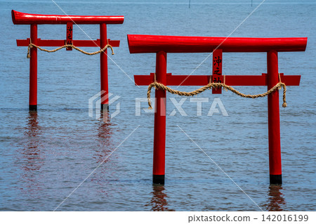 Ogyo Shrine's underwater torii gate at high tide [Tara-cho, Fujitsu-gun, Saga Prefecture] 142016199