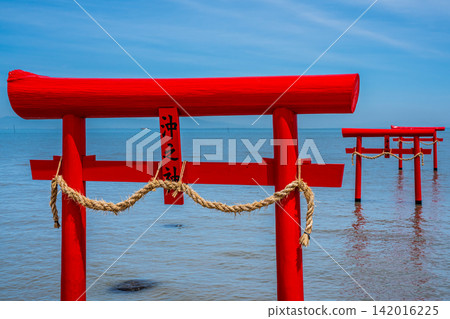 Ogyo Shrine's underwater torii gate at high tide [Tara-cho, Fujitsu-gun, Saga Prefecture] 142016225