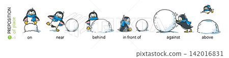 Preposition of place. Funny penguins cartoon set 1 Preposition of place. Funny penguins cartoon set 1 142016831
