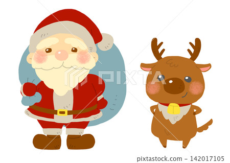 Christmas: Cute hand-drawn illustrations of Santa and reindeer Christmas: Cute hand-drawn illustrations of Santa and reindeer 142017105