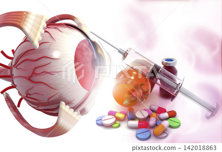 Anatomy of eye with pharmaceutical medicine 142018863