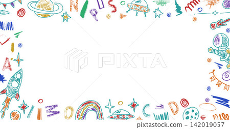 Cute Crayon Frame with Space Doodles Cute Crayon Frame with Space Doodles 142019057