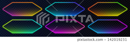 LED Neon Hexagon Banner Tag on Dark Background 142019231