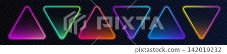 3D Neon Triangle Banner Button on Dark Background 3D Neon Triangle Banner Button on Dark Background 142019232