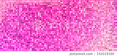 Pink disco sequin grid background with glitter and hologram shine 142019380