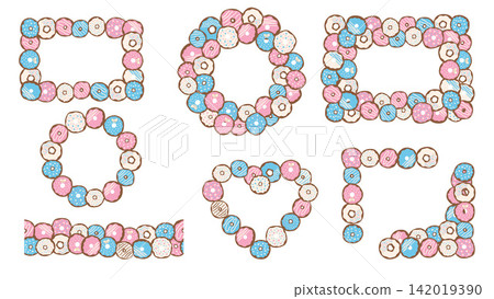 Bright donut frame with glaze icing and sprinkle candy decoration 142019390