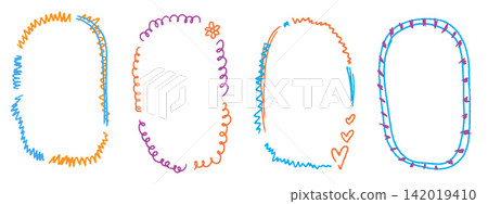 Hand drawn pastel oval crayon kindergarten frame set with minimal lines Hand drawn pastel oval crayon kindergarten frame set with minimal lines 142019410