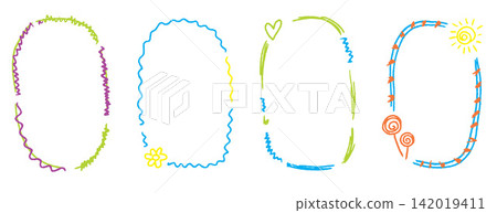 Minimal pastel oval crayon kindergarten frame set with doodle lines Minimal pastel oval crayon kindergarten frame set with doodle lines 142019411