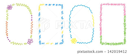 Hand drawn pastel crayon kindergarten frame set with oval and rectangle borders Hand drawn pastel crayon kindergarten frame set with oval and rectangle borders 142019412