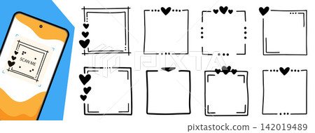 Creative Hand Drawn QR Scan Frames for App Design 142019489