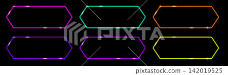 Neon call to action banner and button set with glowing UI elements Neon call to action banner and button set with glowing UI elements 142019525