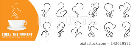 Coffee Aroma Vapour Line Art Set in Doodle Style 142019551