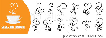 Hot Drink Steam Symbols with Curved Smoke Lines Hot Drink Steam Symbols with Curved Smoke Lines 142019552