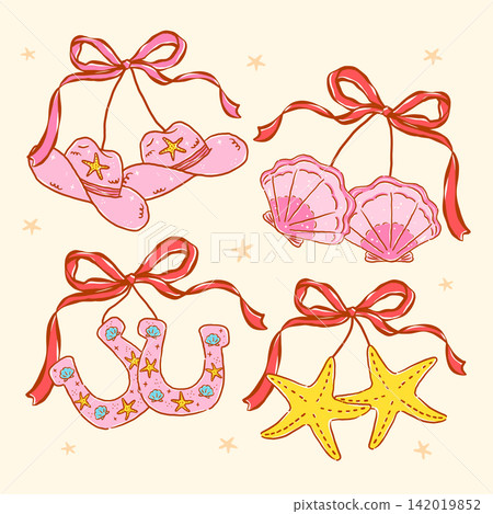 Girly Coquette Summer Cowboy Western with Ribbon Bow Groovy Retro Hand Drawn Set Girly Coquette Summer Cowboy Western with Ribbon Bow Groovy Retro Hand Drawn Set 142019852