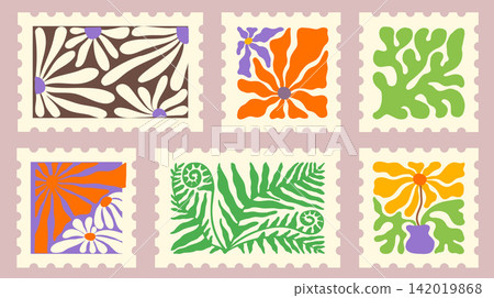 Boho Groovy Stamp Frame with Flower Border Boho Groovy Stamp Frame with Flower Border 142019868