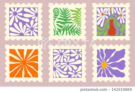 Trendy Groovy Floral Postage Stamp Border Trendy Groovy Floral Postage Stamp Border 142019869