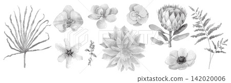 Trendy Floral Stipple Flowers with Grain Effect Trendy Floral Stipple Flowers with Grain Effect 142020006