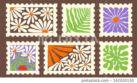 Retro Groovy Floral Postage Frame Summer Border Design 142020130
