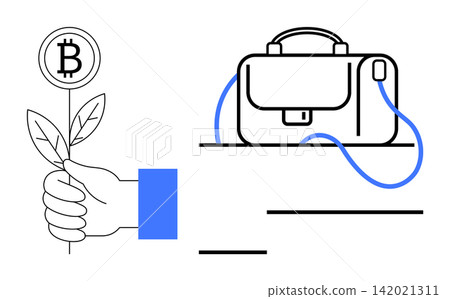 Cryptocurrency, blockchain innovation, digital finance, financial investment, eco-friendly economy, modern transactions. Hand holding a Bitcoin plant and a digital wallet graphic. Cryptocurrency Cryptocurrency, blockchain innovation, digital finance, financial investment, eco-friendly economy, modern transactions. Hand holding a Bitcoin plant and a digital wallet graphic. Cryptocurrency 142021311