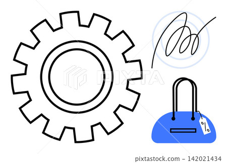 Technology, authentication, retail, branding, ecommerce, online security. A gear, signature and shopping bag with price tag are . Technology and authentication in modern commerce Technology, authentication, retail, branding, ecommerce, online security. A gear, signature and shopping bag with price tag are . Technology and authentication in modern commerce 142021434