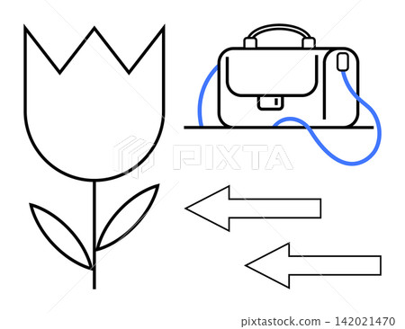 Graphic design, productivity tools, navigation direction, nature elements, office , creative concepts. a tulip, arrows and briefcase with blue cable. Productivity tools and navigation themes concept Graphic design, productivity tools, navigation direction, nature elements, office , creative concepts. a tulip, arrows and briefcase with blue cable. Productivity tools and navigation themes concept 142021470
