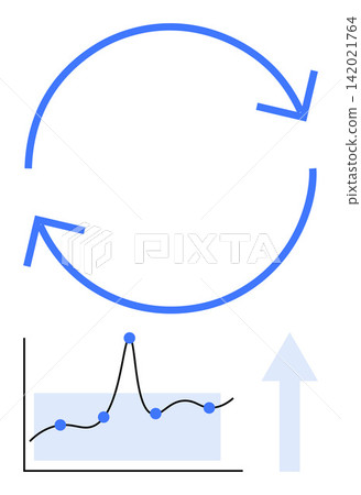 Business growth, analytics tools, data visualization, process management, progress tracking, financial success. Circular arrows above a graph with an upward trend arrow. Growth and analytics Business growth, analytics tools, data visualization, process management, progress tracking, financial success. Circular arrows above a graph with an upward trend arrow. Growth and analytics 142021764