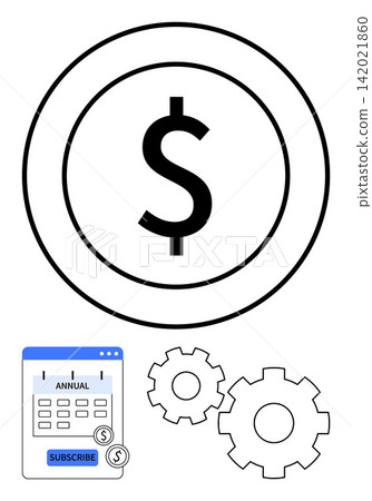 Financial management, subscription services, automation, budget planning, online payments, system setup. Dollar symbol with a calendar and gear icons. Financial management and subscription services Financial management, subscription services, automation, budget planning, online payments, system setup. Dollar symbol with a calendar and gear icons. Financial management and subscription services 142021860