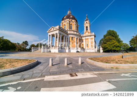 Wide-Angle View of Basilica of Superga Historic Church in Turin Italy 142021899