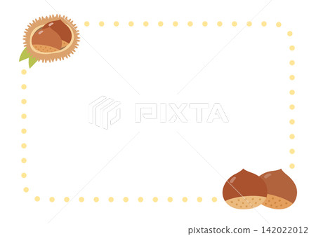 Autumn frame featuring chestnuts and chestnut burrs Autumn frame featuring chestnuts and chestnut burrs 142022012