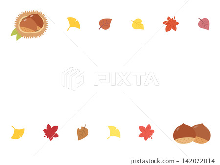 Autumn frame with chestnuts and red leaves Autumn frame with chestnuts and red leaves 142022014