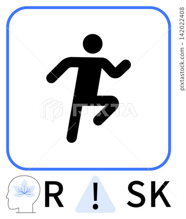 Health and safety, mental health, risk management, decision-making, prevention, warnings. A running figure, alert symbol and head outline with a leaf. Mental health and risk management idea Health and safety, mental health, risk management, decision-making, prevention, warnings. A running figure, alert symbol and head outline with a leaf. Mental health and risk management idea 142022408
