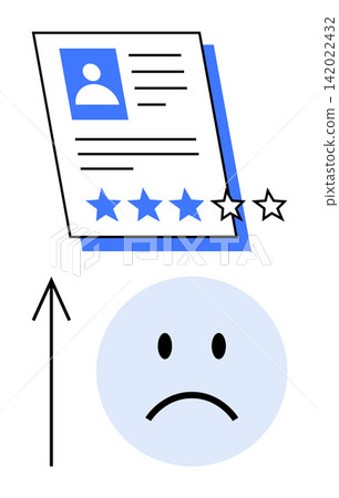 Customer feedback, performance evaluation, reputation damage, quality service, online reviews, feedback management. Document with stars and sad face. Customer feedback and performance evaluation idea Customer feedback, performance evaluation, reputation damage, quality service, online reviews, feedback management. Document with stars and sad face. Customer feedback and performance evaluation idea 142022432