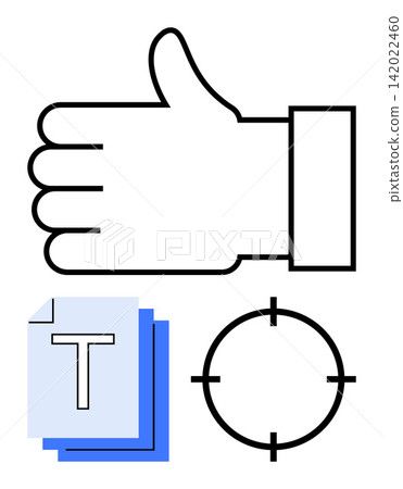 Approval, feedback, decision-making, evaluation, content marking, accuracy. Hand thumbs up with document and target icon. Approval and feedback in content evaluation and decision-making concepts Approval, feedback, decision-making, evaluation, content marking, accuracy. Hand thumbs up with document and target icon. Approval and feedback in content evaluation and decision-making concepts 142022460