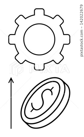 Economic growth, business productivity, investment strategy, wealth management, financial progress, industrial development. Gear, upward arrow rising coin with dollar symbol. Economic growth Economic growth, business productivity, investment strategy, wealth management, financial progress, industrial development. Gear, upward arrow rising coin with dollar symbol. Economic growth 142022679