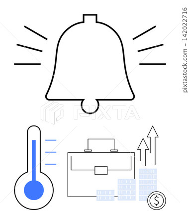 Financial planning, business investment, economic growth, market trends, urgency, entrepreneurship. Notification bell, portfolio thermometer and rising charts. Financial planning and business Financial planning, business investment, economic growth, market trends, urgency, entrepreneurship. Notification bell, portfolio thermometer and rising charts. Financial planning and business 142022716