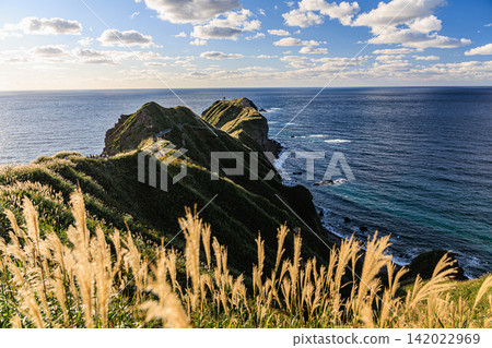 The blue sea and dynamic topography of the Shakotan Peninsula, with the Kamui Cape Lighthouse and the refreshing blue autumn sky. The blue sea and dynamic topography of the Shakotan Peninsula, with the Kamui Cape Lighthouse and the refreshing blue autumn sky. 142022969