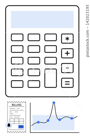 Financial tracking, data analysis, budgeting, accounting, payment management, growth trends. Calculator with a billing receipt and a graph showing data points. Financial tracking and data analysis Financial tracking, data analysis, budgeting, accounting, payment management, growth trends. Calculator with a billing receipt and a graph showing data points. Financial tracking and data analysis 142023195
