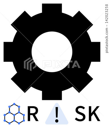Risk management, industrial safety, system optimization, hazard analysis, molecular science, machine processes. Gear shape with molecular structure and exclamation sign. Risk management and hazard Risk management, industrial safety, system optimization, hazard analysis, molecular science, machine processes. Gear shape with molecular structure and exclamation sign. Risk management and hazard 142023258