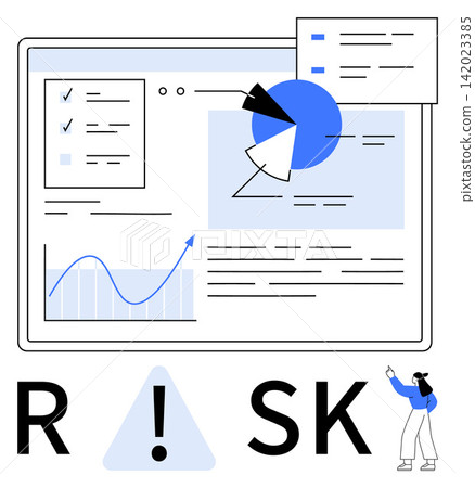 Risk management, financial strategy, data analytics, project monitoring, data-driven decisions, business growth. Dashboard with a pie chart, line graph and analysis tools. Risk management 142023385
