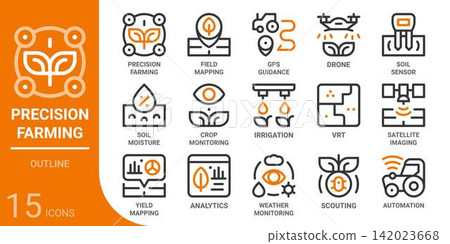 precision farming and smart farm outline icon set,15 vector icons 142023668