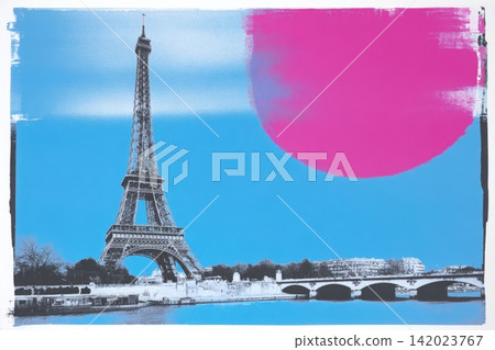 Artistic view of the Eiffel Tower with vibrant colors in Paris at sunset Artistic view of the Eiffel Tower with vibrant colors in Paris at sunset 142023767
