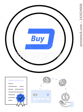 E-commerce, secure payments, online purchases, financial technology, digital wallets, certification. Buy button, payment icons secure badge and financial connection. E-commerce and secure payments E-commerce, secure payments, online purchases, financial technology, digital wallets, certification. Buy button, payment icons secure badge and financial connection. E-commerce and secure payments 142024008